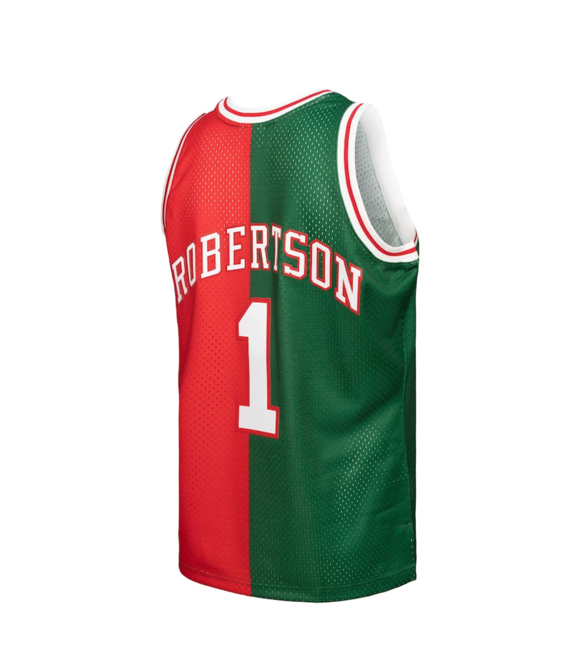Maglia Mitchell & Ness Oscar Robertson Verde/Rosso Milwaukee Bucks Hardwood Classics 1971/72 Split Swingman