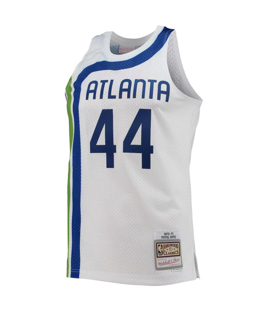 Maglia da uomo Mitchell & Ness Pete Maravich Atlanta Hawks bianca 1970/71 Hardwood Classics Swingman