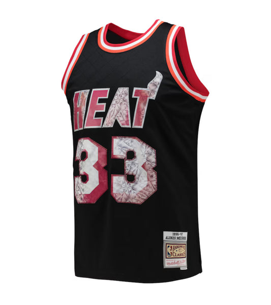 Maglia da uomo Mitchell & News Alonzo Mourning Black Miami Heat 1996/97 Hardwood Classic NBA 75th Anniversary Duamone Swingman