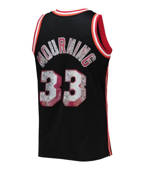 Maglia da uomo Mitchell & News Alonzo Mourning Black Miami Heat 1996/97 Hardwood Classic NBA 75th Anniversary Duamone Swingman